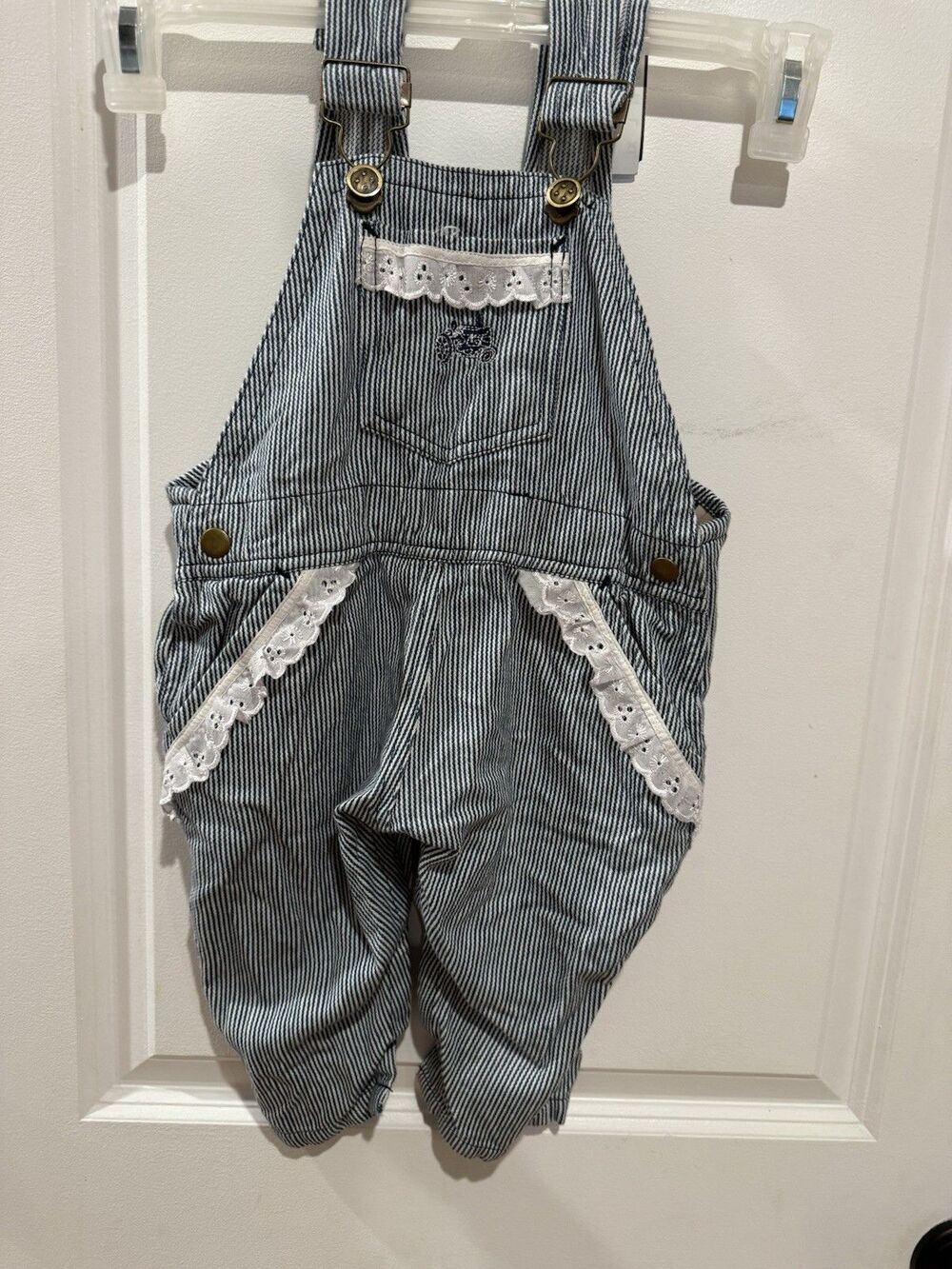Kenyon international girls Size 2T denim bib overalls denim jean lace